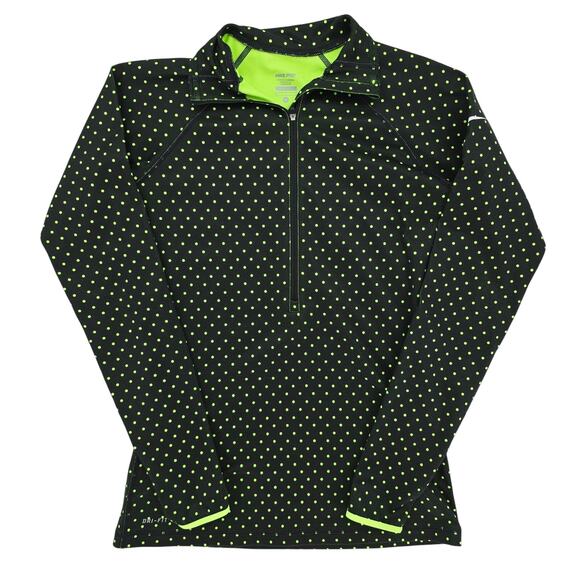 Nike Women's Polka Dot Long Sleeve Half Zip Pullover Top Black Green M - Picture 1 of 6